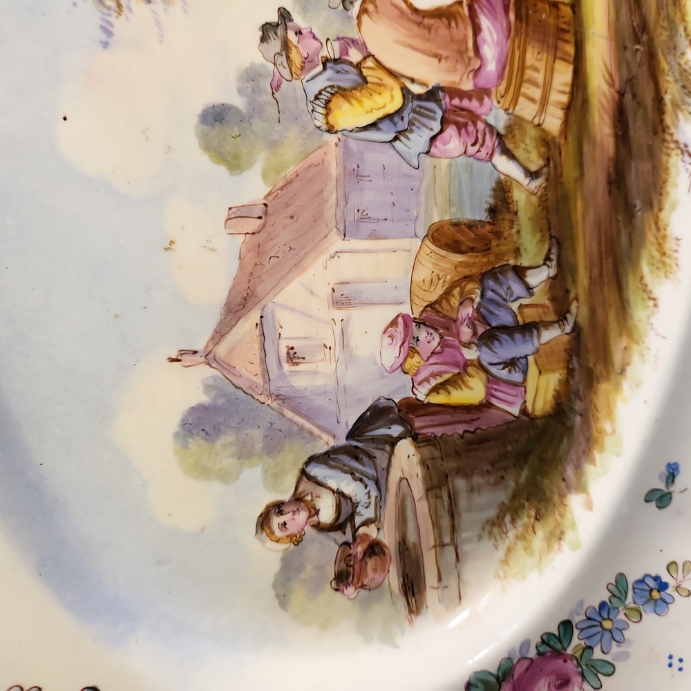 Antique Multicolor Platter Pink Roses Blue Flower Design Around Edge Lil… - Picture 4 of 16